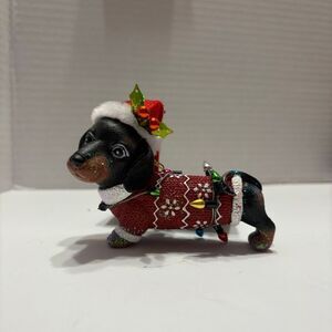 Dachshund Christmas Ornament Santa Hat Christmas Lights Wrapped Around NWT